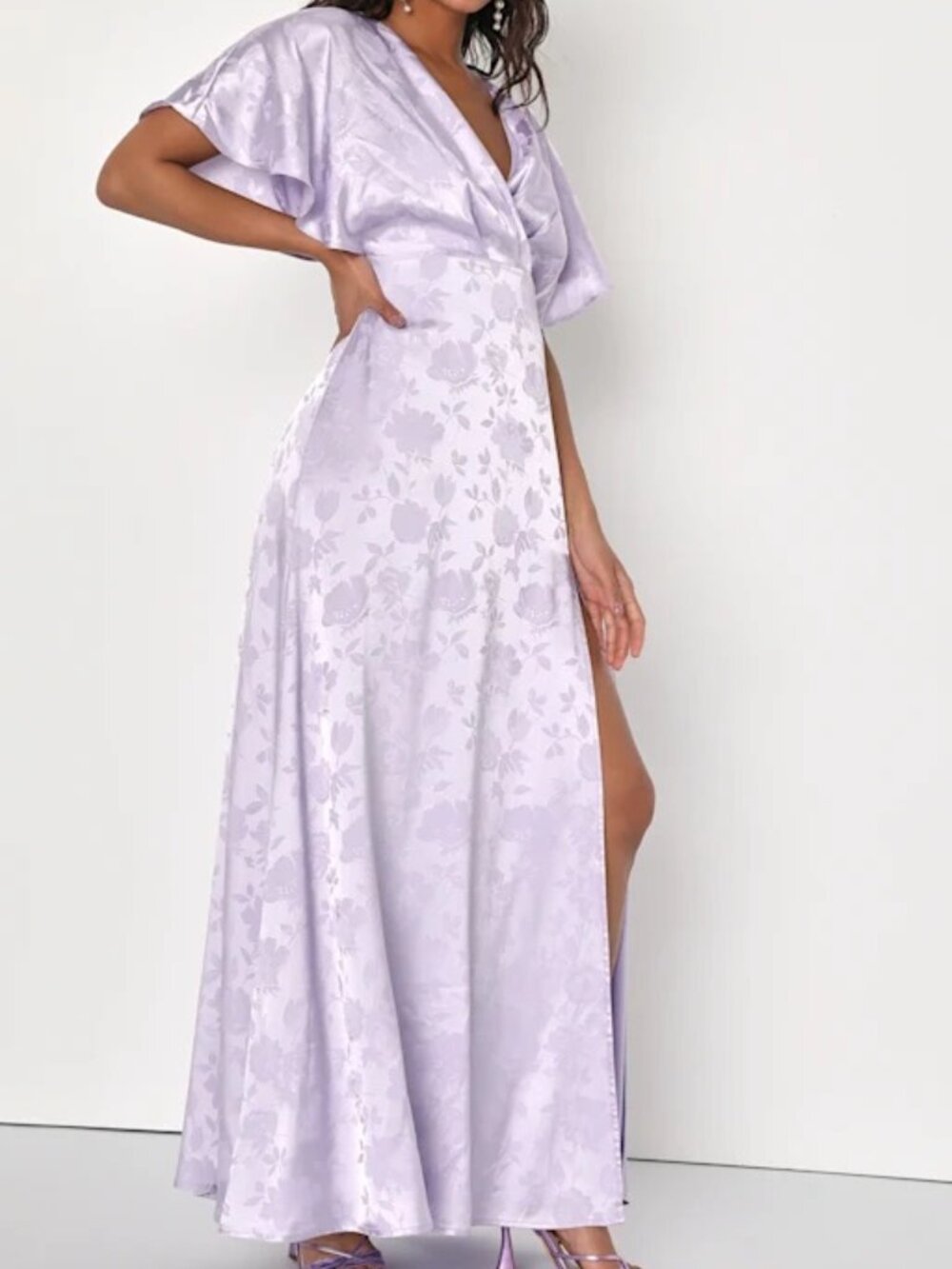 Lulus Lovely Admiration Lavender Satin Floral Jacquard Maxi Dress Size Small